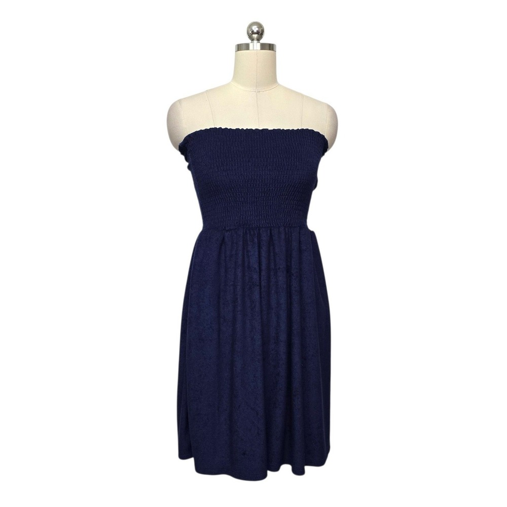 Beach Riot Navy Blue Smocked Terry Cloth Strapless Mini Dress Size Medium